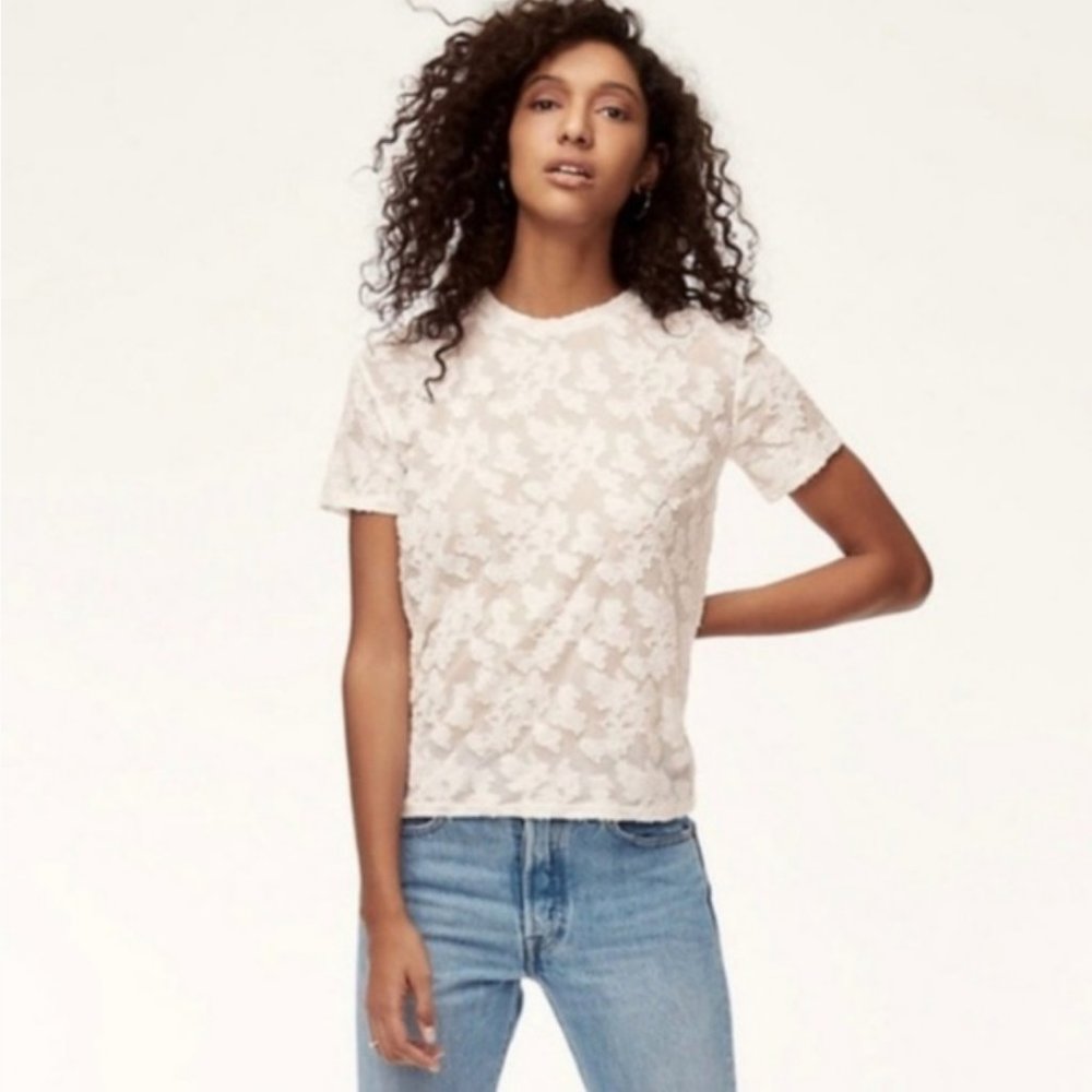 Wilfred Pink Floral Jacquard Textured Tee Top XS - Picture 6 of 9